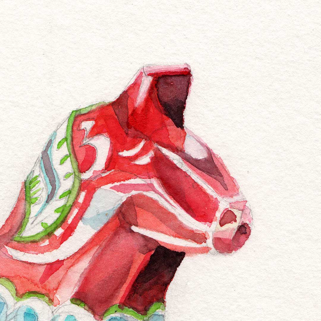 Dalahäst, the famous swedish wooden horse – Watercolour Painting