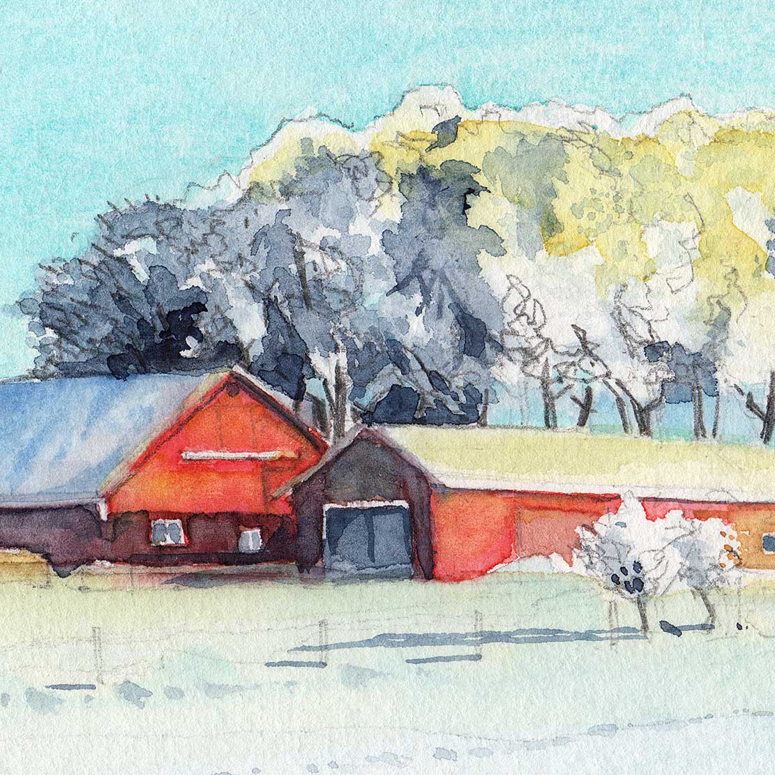 „Swedish Winter Landscape“ – Aquarell